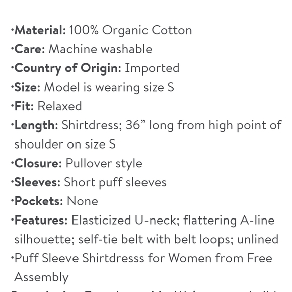 Free Assembly Women's Puff Sleeve Shirtdress- Standard and Plus Size - Picture 6 of 6